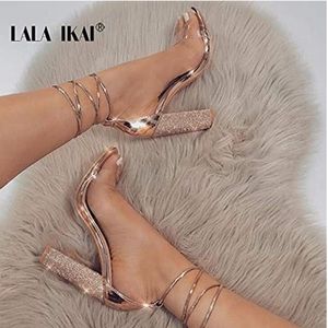 Glitter rose gold tie-up heel